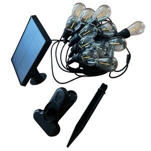 Outdoor string lights 27 feet and 12 lightbulbs  and 6 inch solar panel